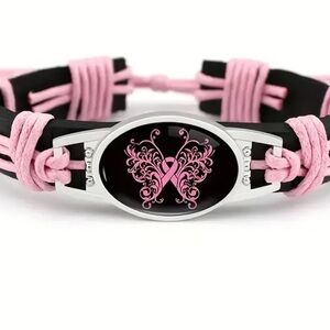 faux leather breast cancer butterfly bracelet